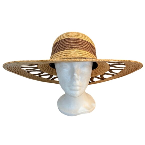 Wide Brim Straw Sun Hat Cutout Brim Resort Cruise Beach Coastal Baja Statement main image 7